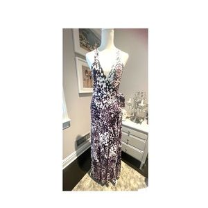 DIANE VON FURSTENBERG PINK/BLUE
LEOPARD PRINT SURPLICE NECKLINE DRESS
SIZE 4